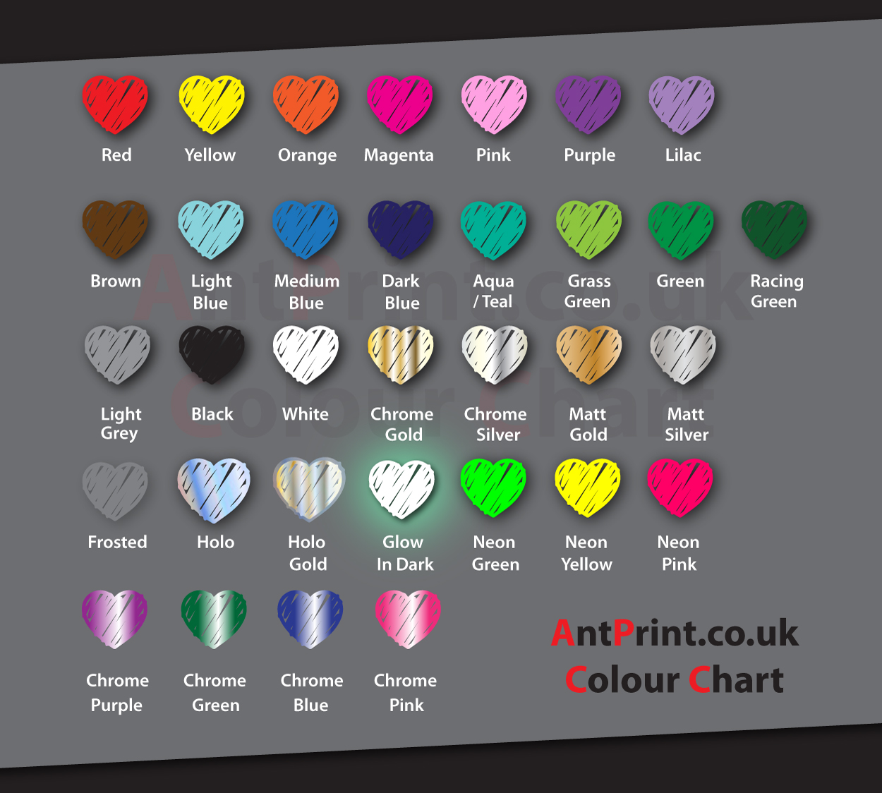 Vinyl decal colour chart
